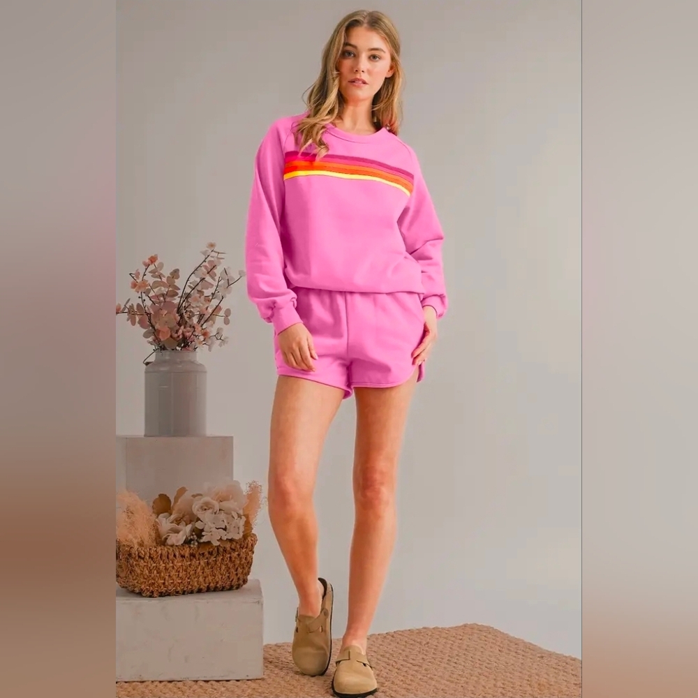The Cozy Crew Set| Crew Sweater Neck+Short Set Pink Med,Large NWT$120 - Picture 3 of 13